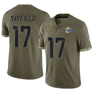 Nike Baker Mayfield Men's Limited Los Angeles Rams Olive 2022 Salute To Service Jersey