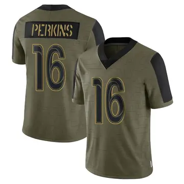 Nike Bryce Perkins Men's Limited Los Angeles Rams Olive 2021 Salute To Service Jersey