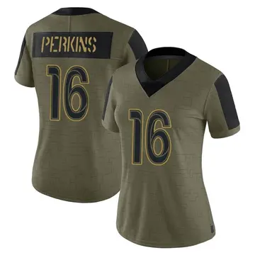 Nike Bryce Perkins Women's Limited Los Angeles Rams Olive 2021 Salute To Service Jersey