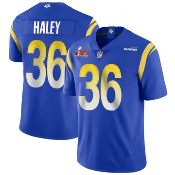 Nike Grant Haley Men's Limited Los Angeles Rams Royal Alternate Vapor Untouchable Super Bowl LVI Bound Jersey