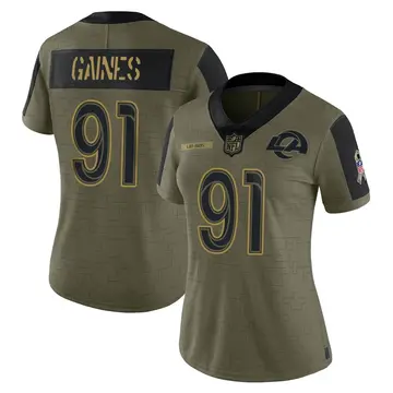Nike Greg Gaines Women's Limited Los Angeles Rams Olive 2021 Salute To Service Jersey