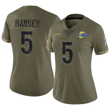 Nike Jalen Ramsey Women's Limited Los Angeles Rams Olive Jalen ey 2022 Salute To Service Jersey