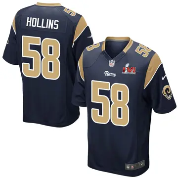 Nike Justin Hollins Men's Game Los Angeles Rams Navy Team Color Super Bowl LVI Bound Jersey