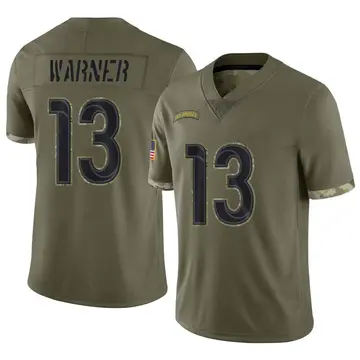 Nike Kurt Warner Men's Limited Los Angeles Rams Olive 2022 Salute To Service Jersey