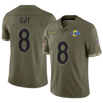 Nike Matt Gay Men's Limited Los Angeles Rams Olive 2022 Salute To Service Jersey