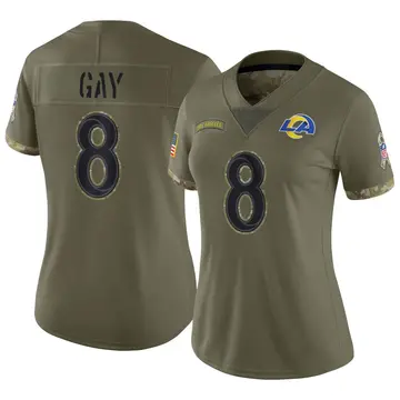 Nike Matt Gay Women's Limited Los Angeles Rams Olive 2022 Salute To Service Jersey
