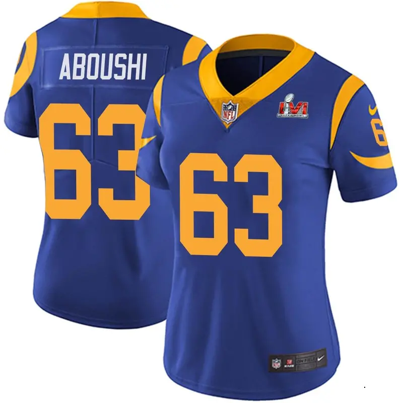 Nike Oday Aboushi Women's Limited Los Angeles Rams Royal Alternate Vapor Untouchable Super Bowl LVI Bound Jersey